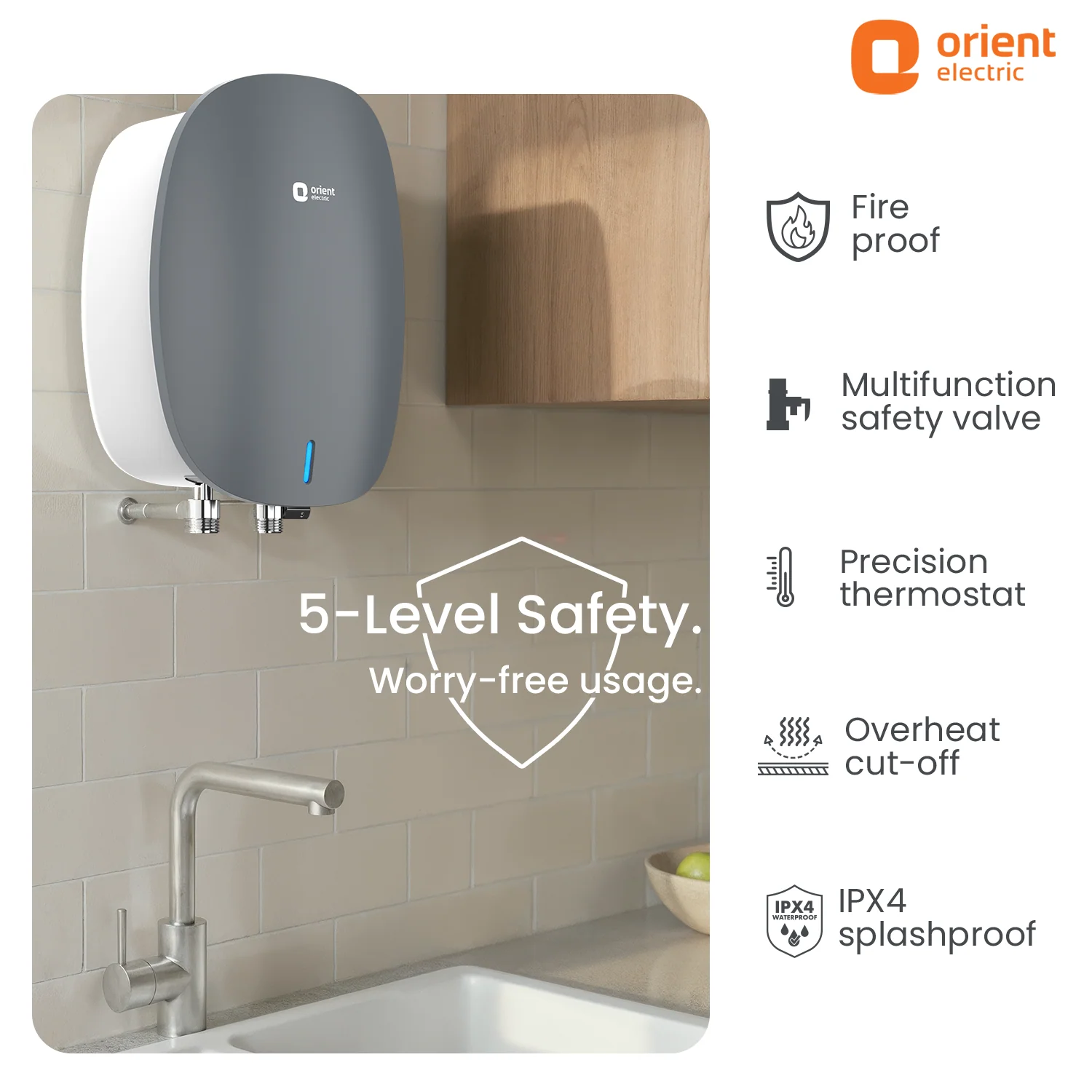 Instaflo Neo 3L Instant Water Heater (Geyser) | Suitable for low & mid rise buildings | 6 years Tank Warranty | Matt Finish Slate Grey - Image 3