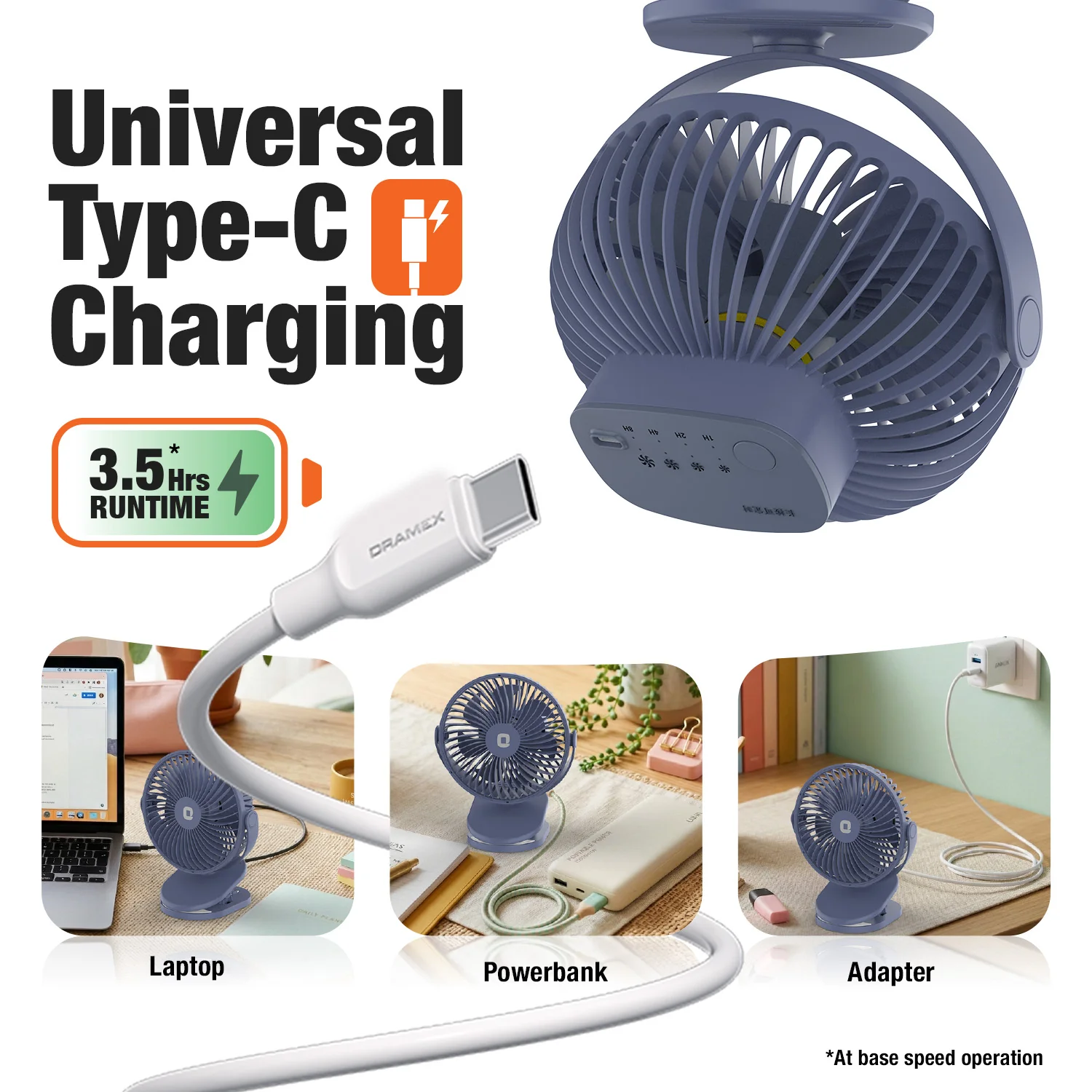 Orbis 5'' Personal Fan | 360 Degree Rotation | Chargeable Portable Fan - Image 32